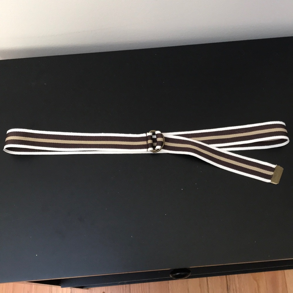 Brown & white stripe ribbon belt